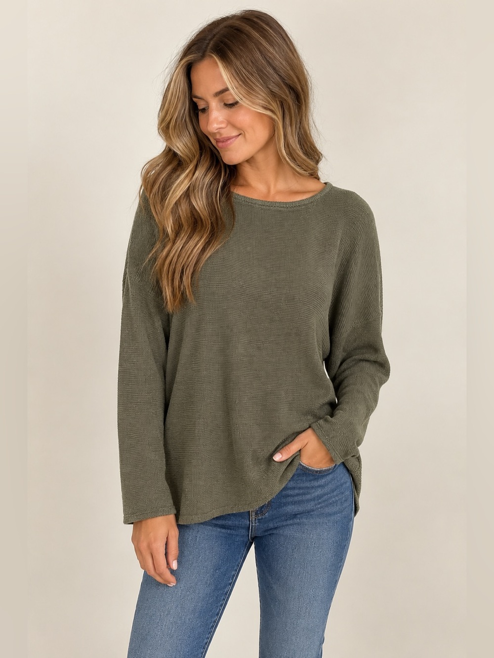 MICHAEL Michael Kors Olive Green Crewneck Sweater with Back Zip